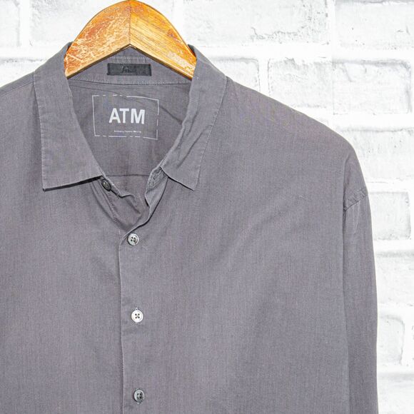 ATM Anthony Thomas Melillo Men's Button up Shirt Gray cotton Size Large - Picture 4 of 6